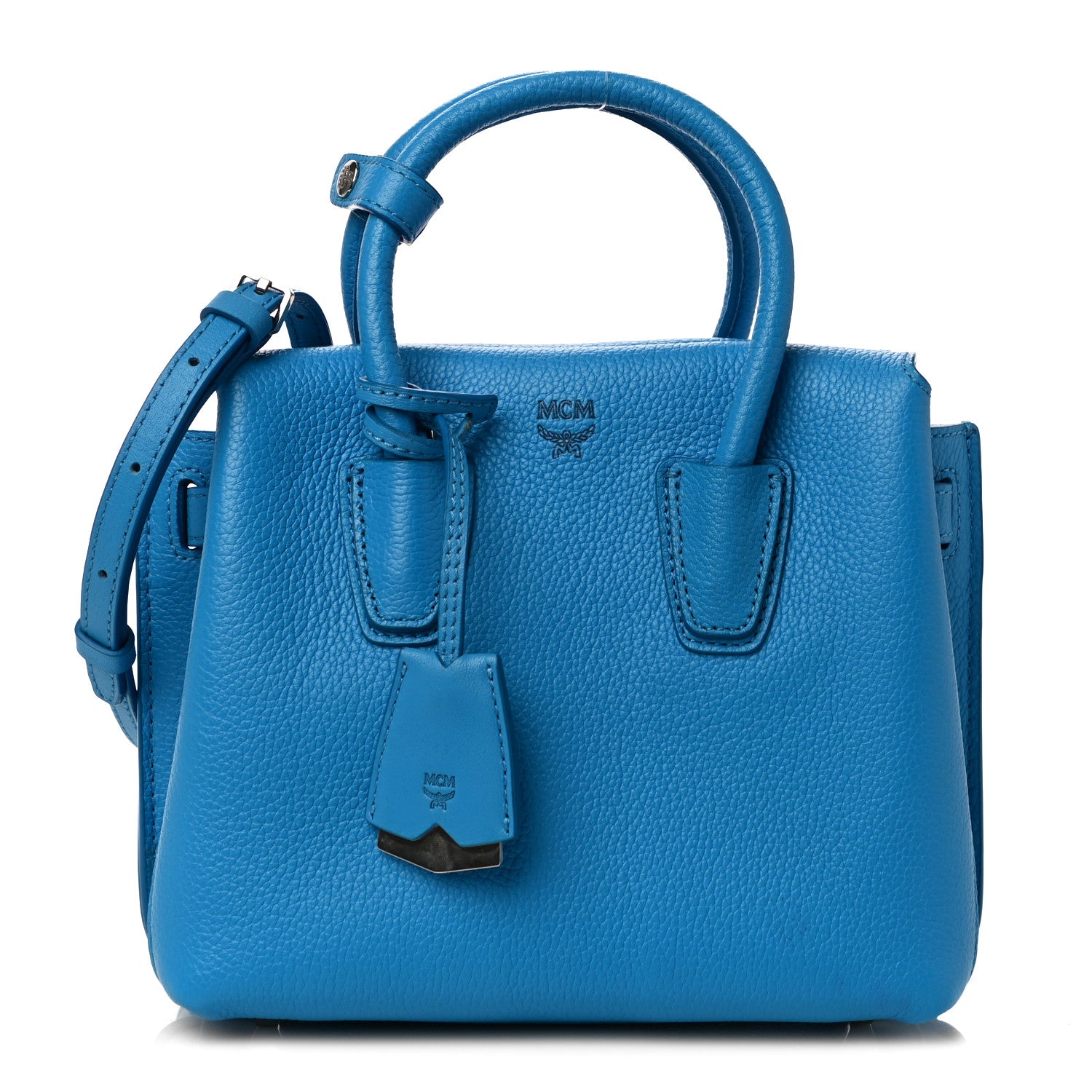 MCM Grained Calfskin Mini Milla Tote Sky Blue 1 of 8
