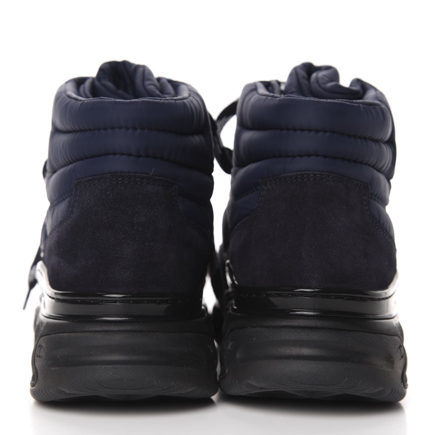 Chanel Fabric Calfskin Suede Womens CC Sneakers 37 Navy 4 of 9