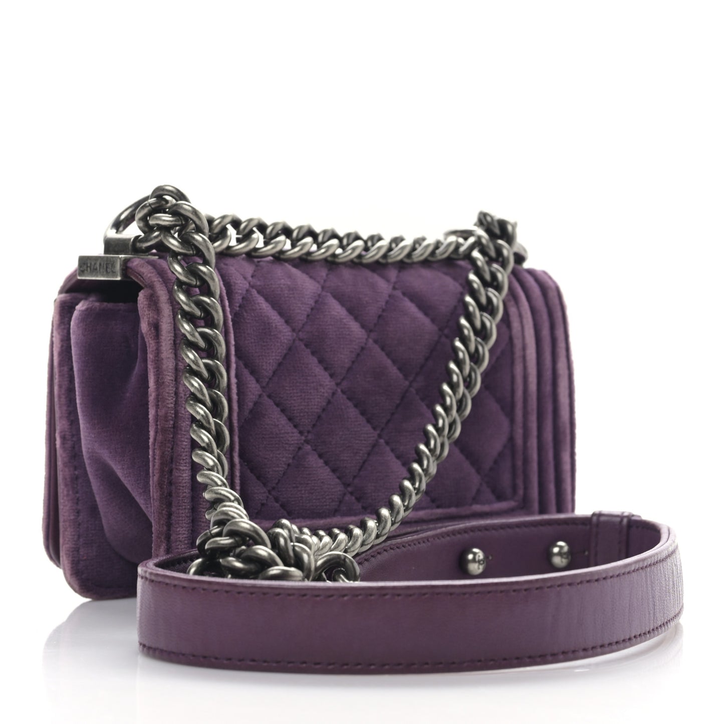 Velvet Quilted Mini Boy Flap Purple