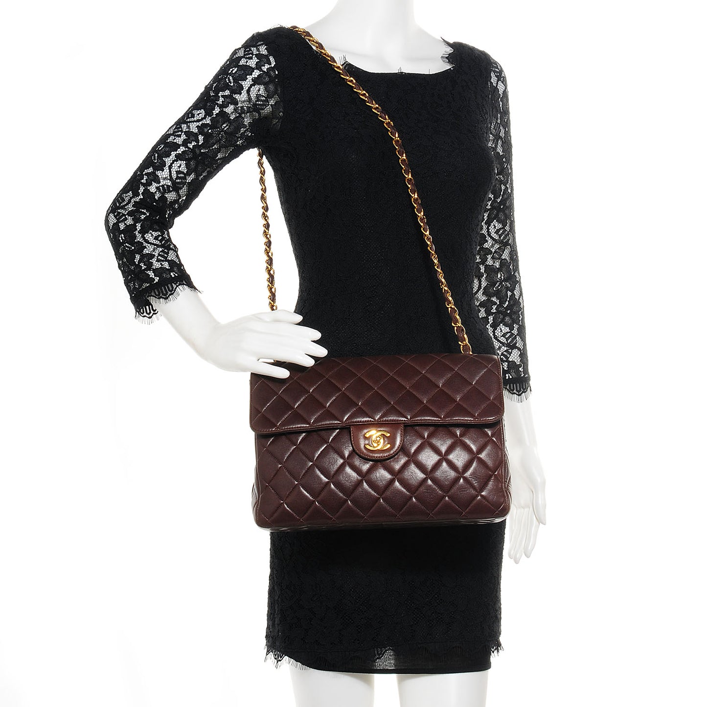 Lambskin Quilted Jumbo Flap Brown