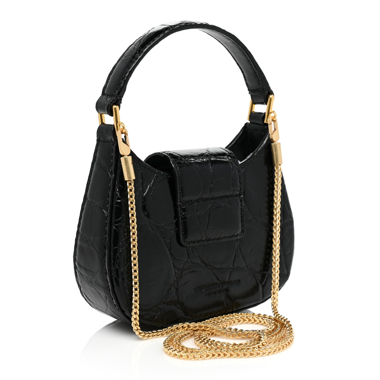 Crocodile Embossed Calfskin Micro Legacy Hobo Black