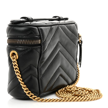 Gucci Calfskin Matelasse Chevron Mini GG Marmont Top Handle Bag Black 3 of 11