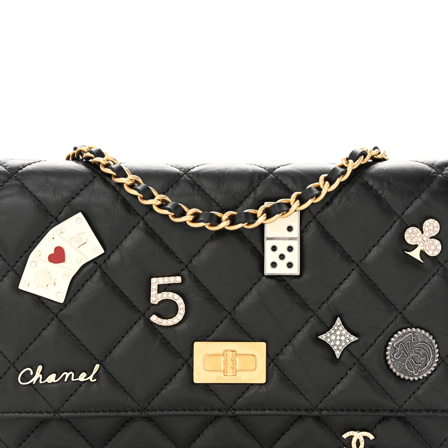 Chanel Aged Calfskin Lucky Charms Casino 2.55 Reissue Wallet on Chain WOC Black 9 of 15