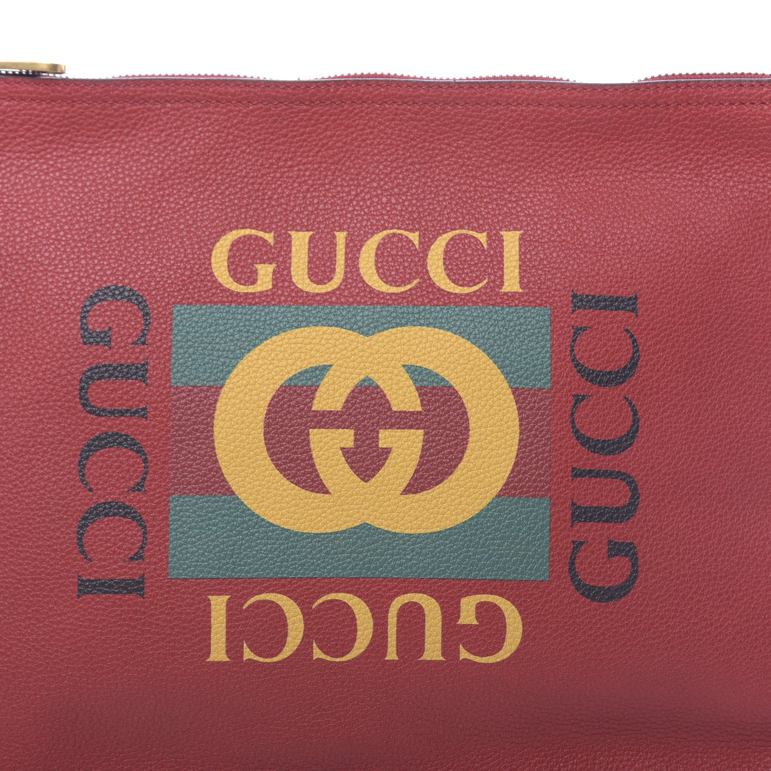 Gucci Pebbled Calfskin Medium Logo Portfolio Clutch Hibiscus Red 10 of 10