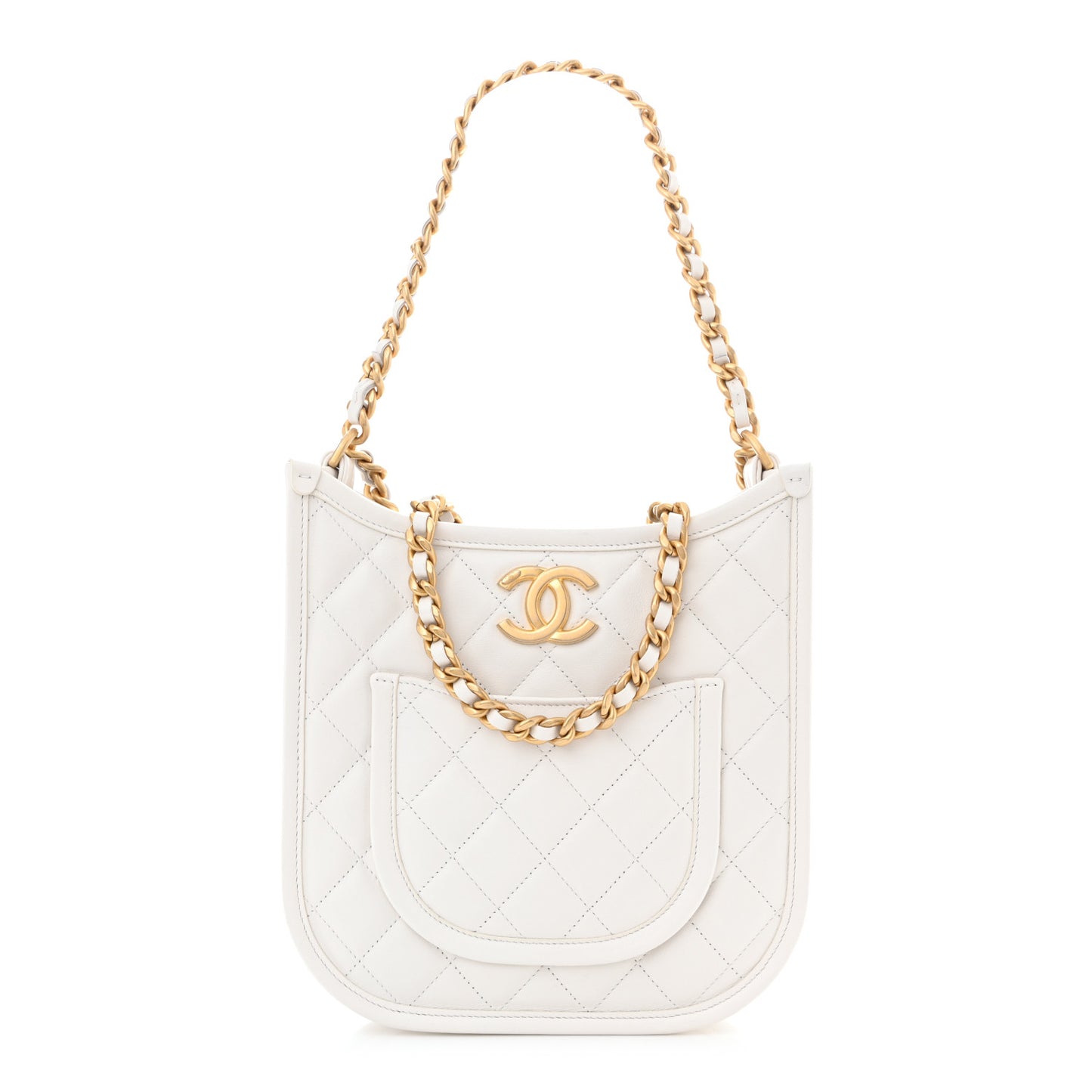 Calfskin Quilted Small Hobo White