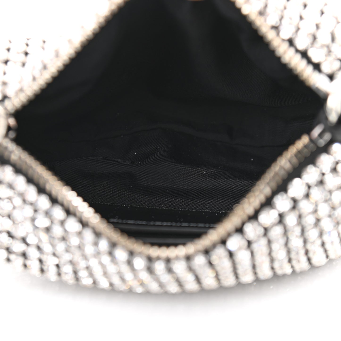 Mesh Crystal Rhinestone Mini Heiress Pouch Black Silver