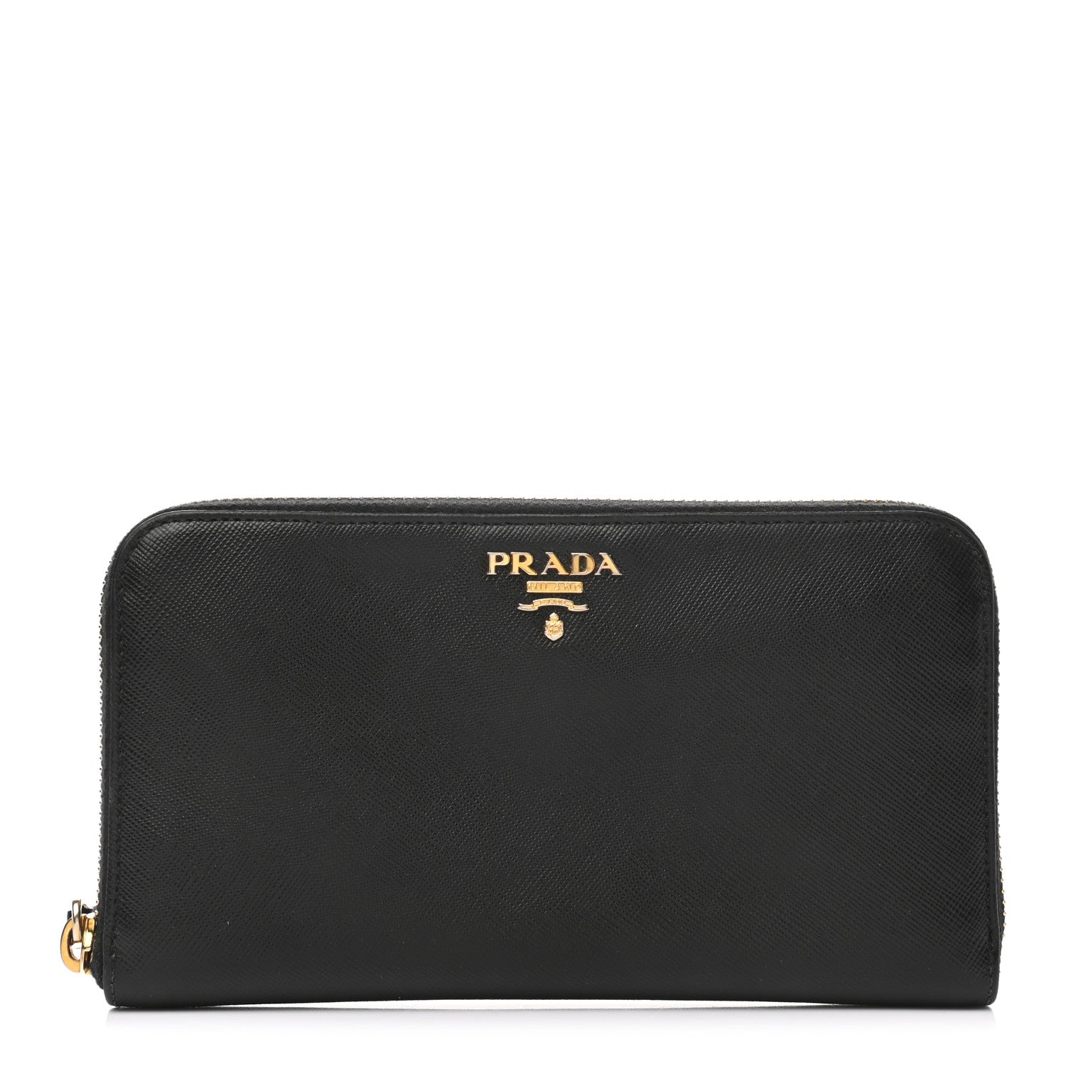Prada Saffiano Metal Zip Around Wallet Black 1 of 10