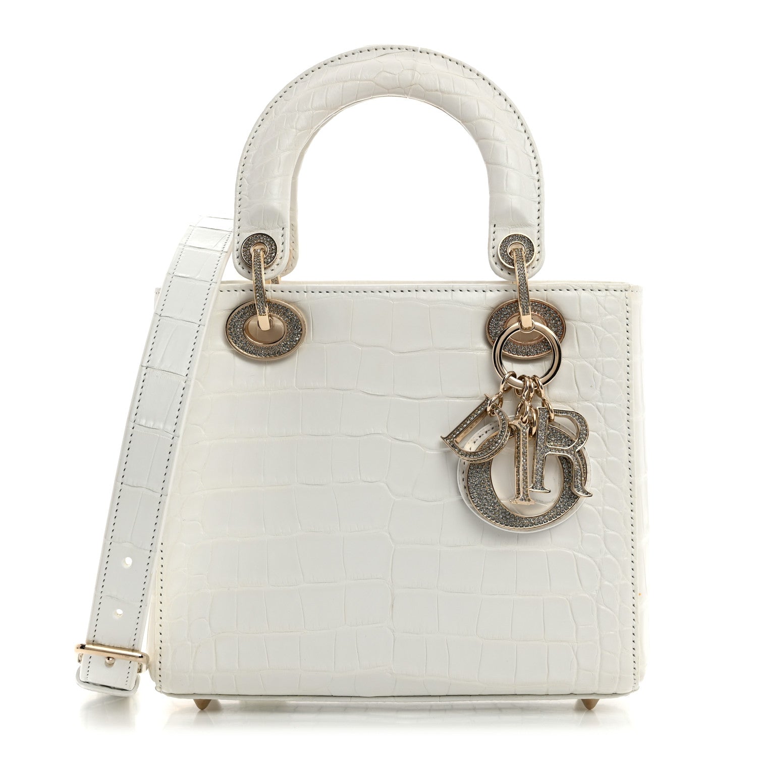 Christian Dior Alligator Swarovski Crystal Small Lady Dior White 1 of 10