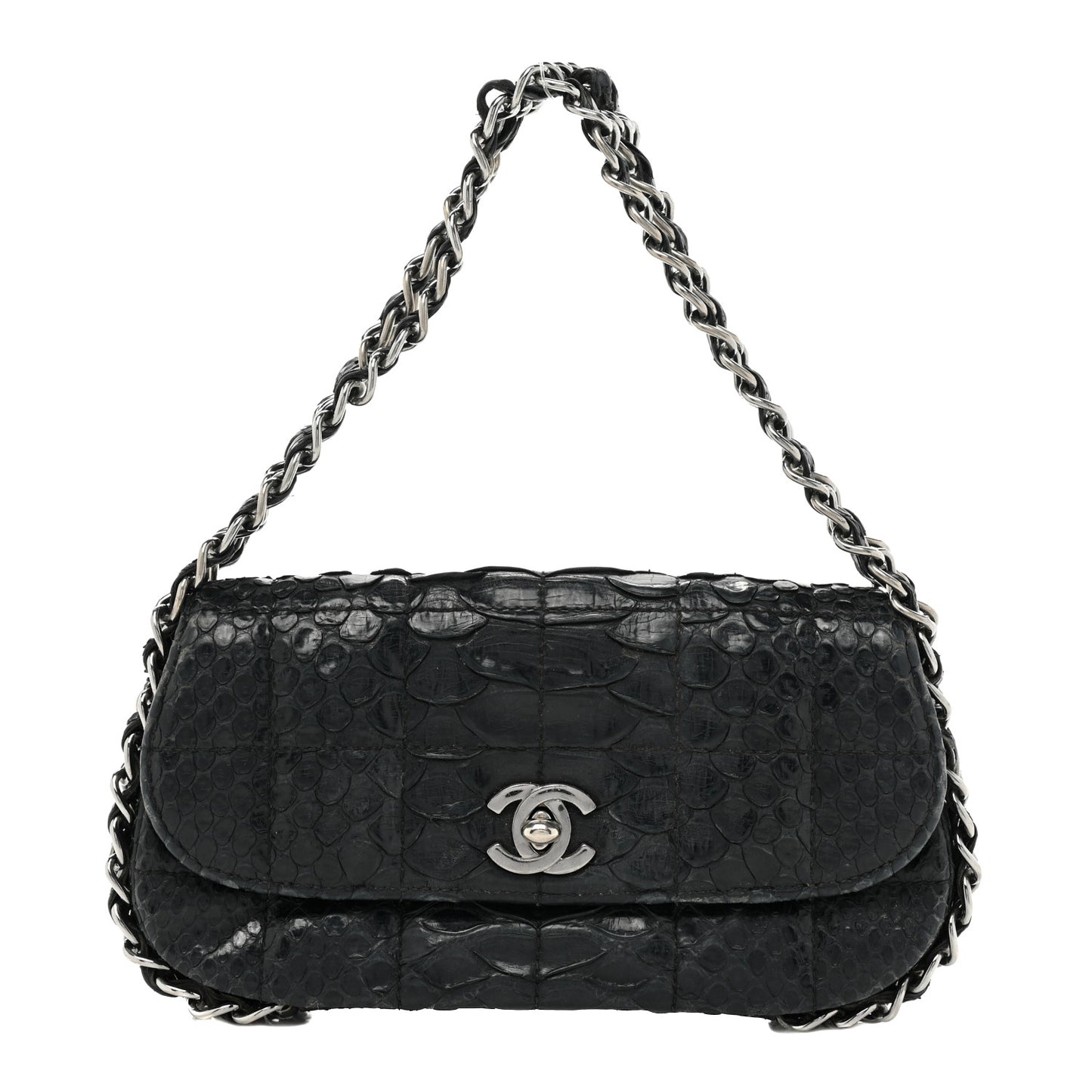 Snakeskin 3 Chain Flap Black