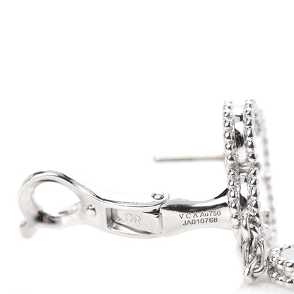 Van Cleef & Arpels 18K White Gold Mother of Pearl Chalcedony 3 Motifs Magic Alhambra Earrings 4 of 5
