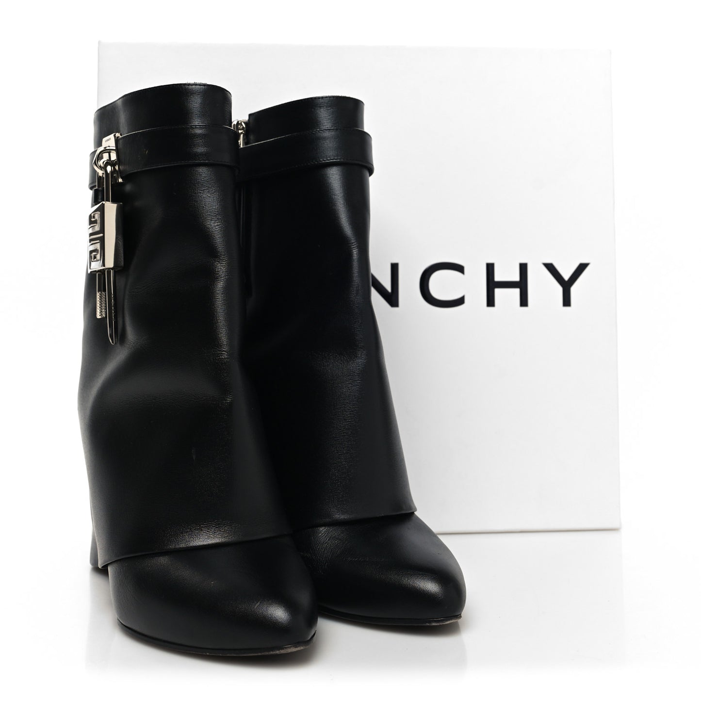 Calfskin Shark Lock Ankle Boots 37.5 Black