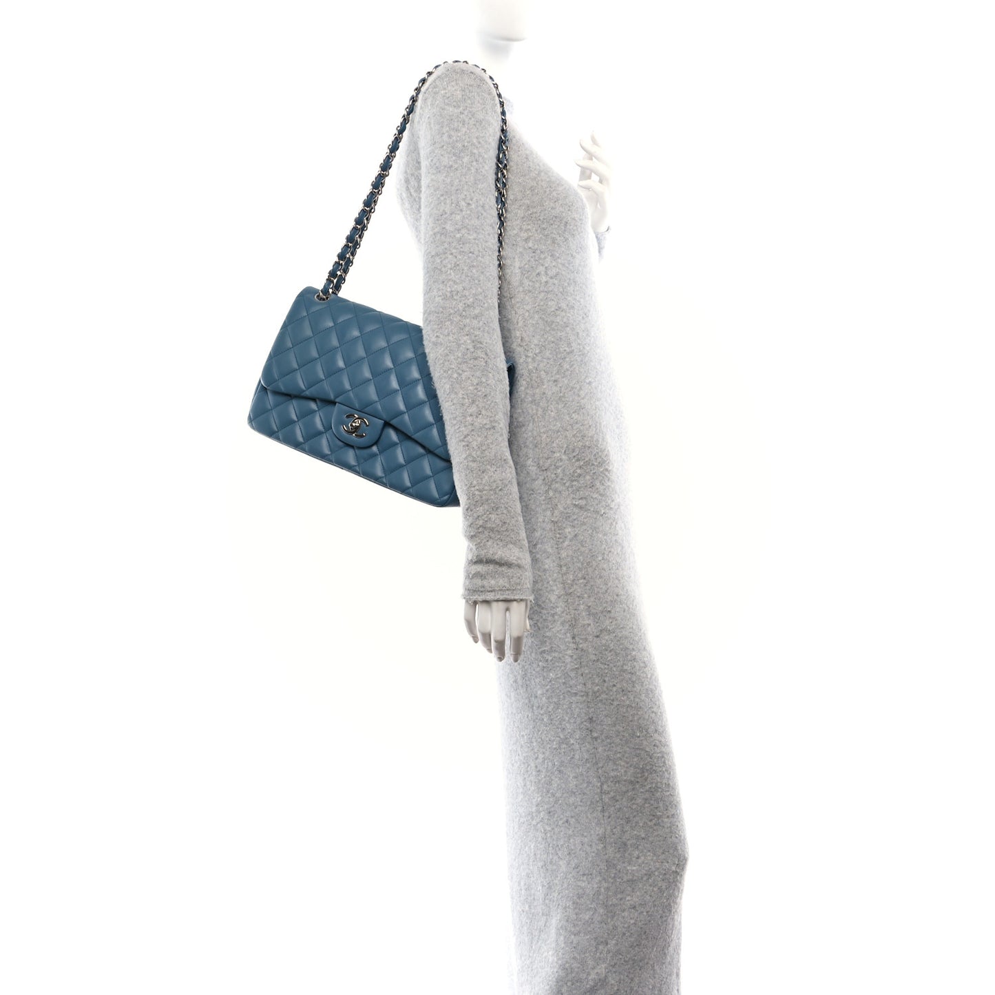 Lambskin Quilted Jumbo Double Flap Turquoise