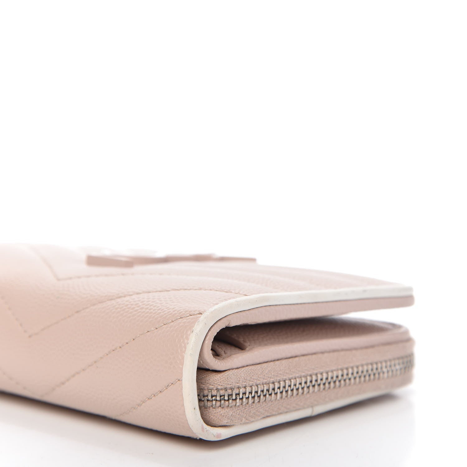 Saint Laurent Grain De Poudre Matelasse Monogram Compact Zip Around Wallet Pale Pink 8 of 11