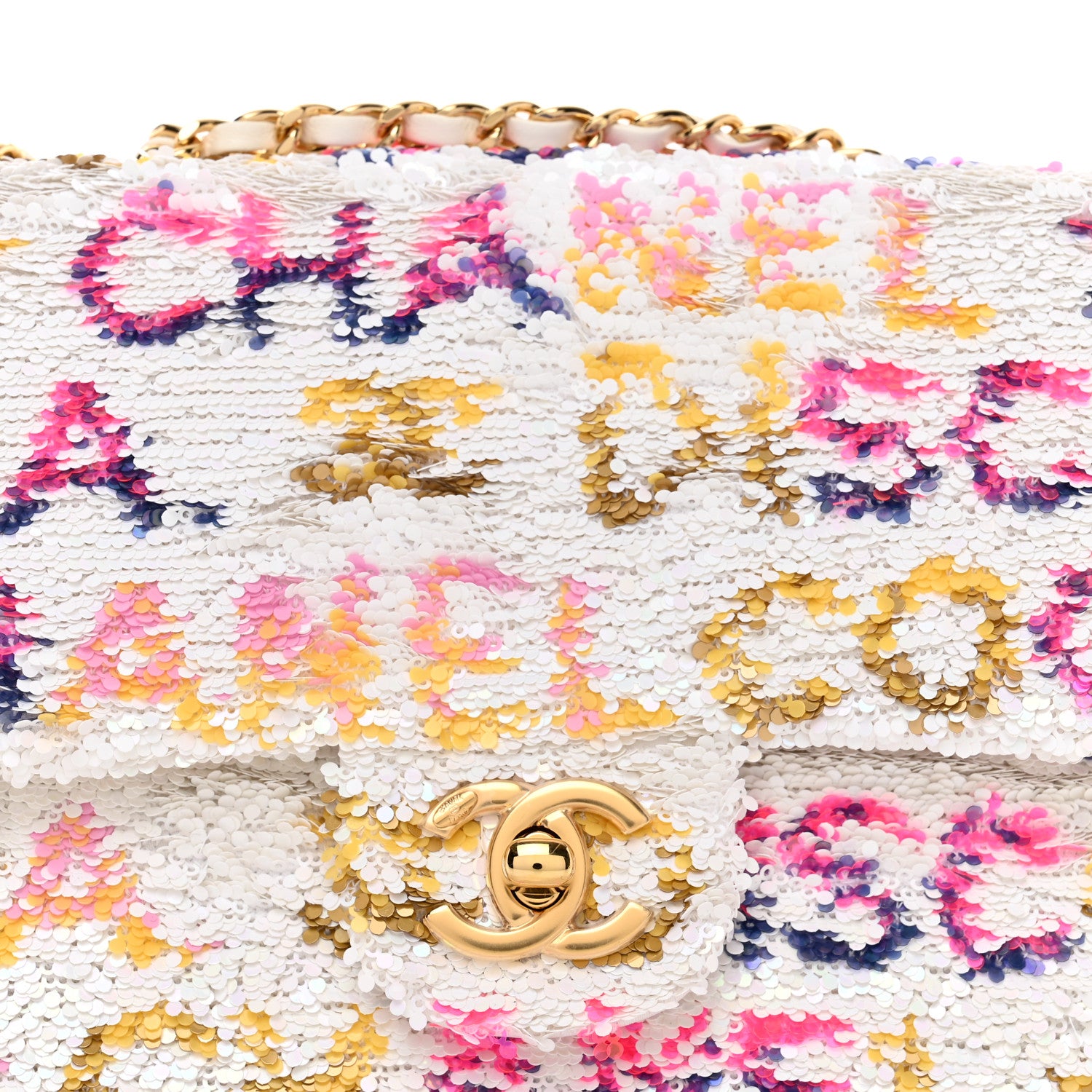 Chanel Sequin Logo Mini Rectangular Flap White Multicolor 5 of 10