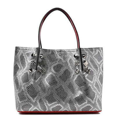 Christian Louboutin Python Embossed Calfskin Spiked Small Cabarock Shopper Tote Silver 1 of 5