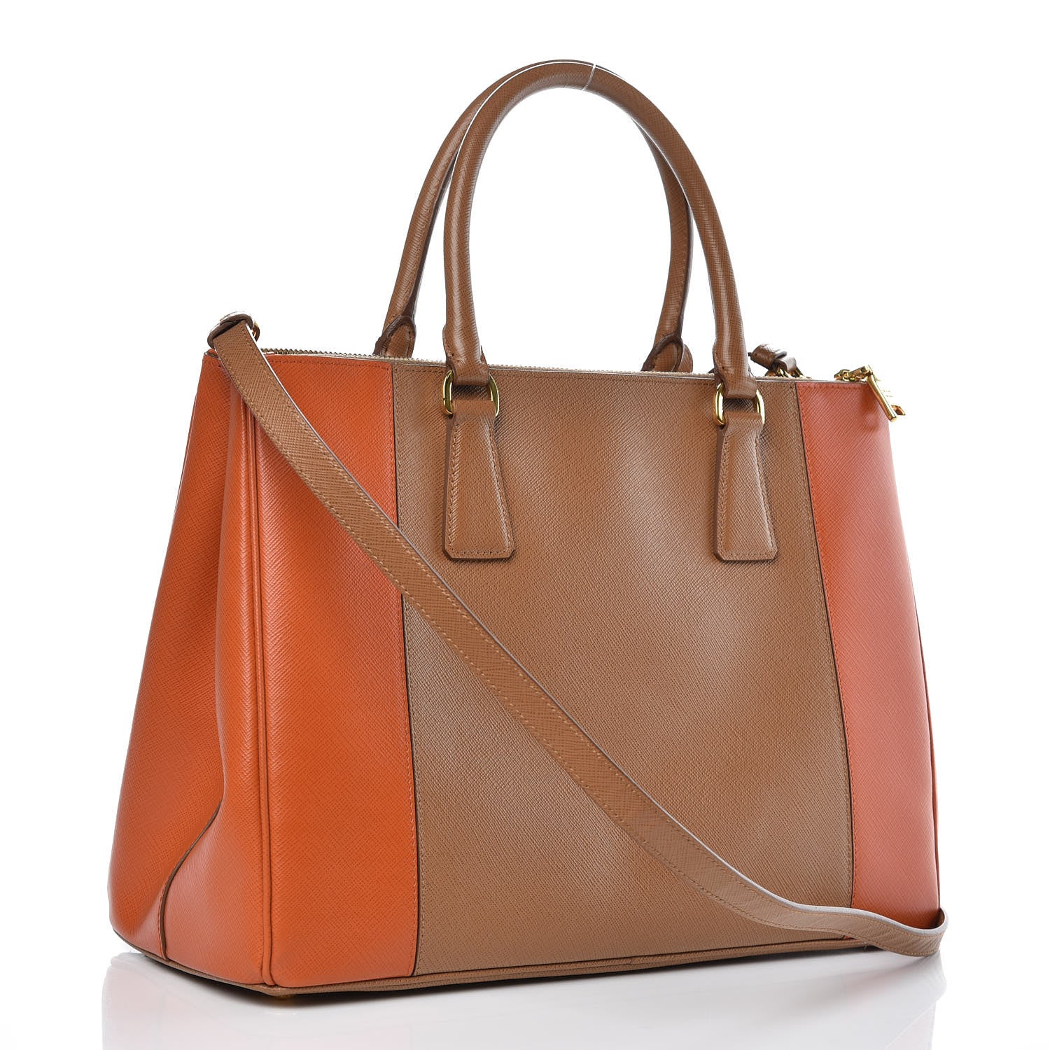 Prada Saffiano Lux Colorblock Medium Galleria Double Zip Tote Caramel Papaya 4 of 13