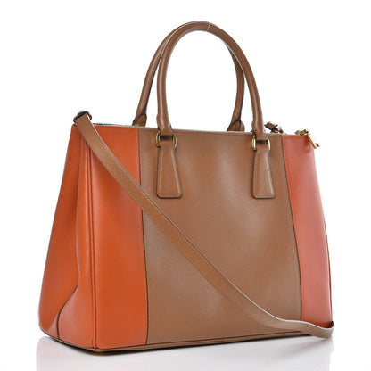 Prada Saffiano Lux Colorblock Medium Galleria Double Zip Tote Caramel Papaya 4 of 13