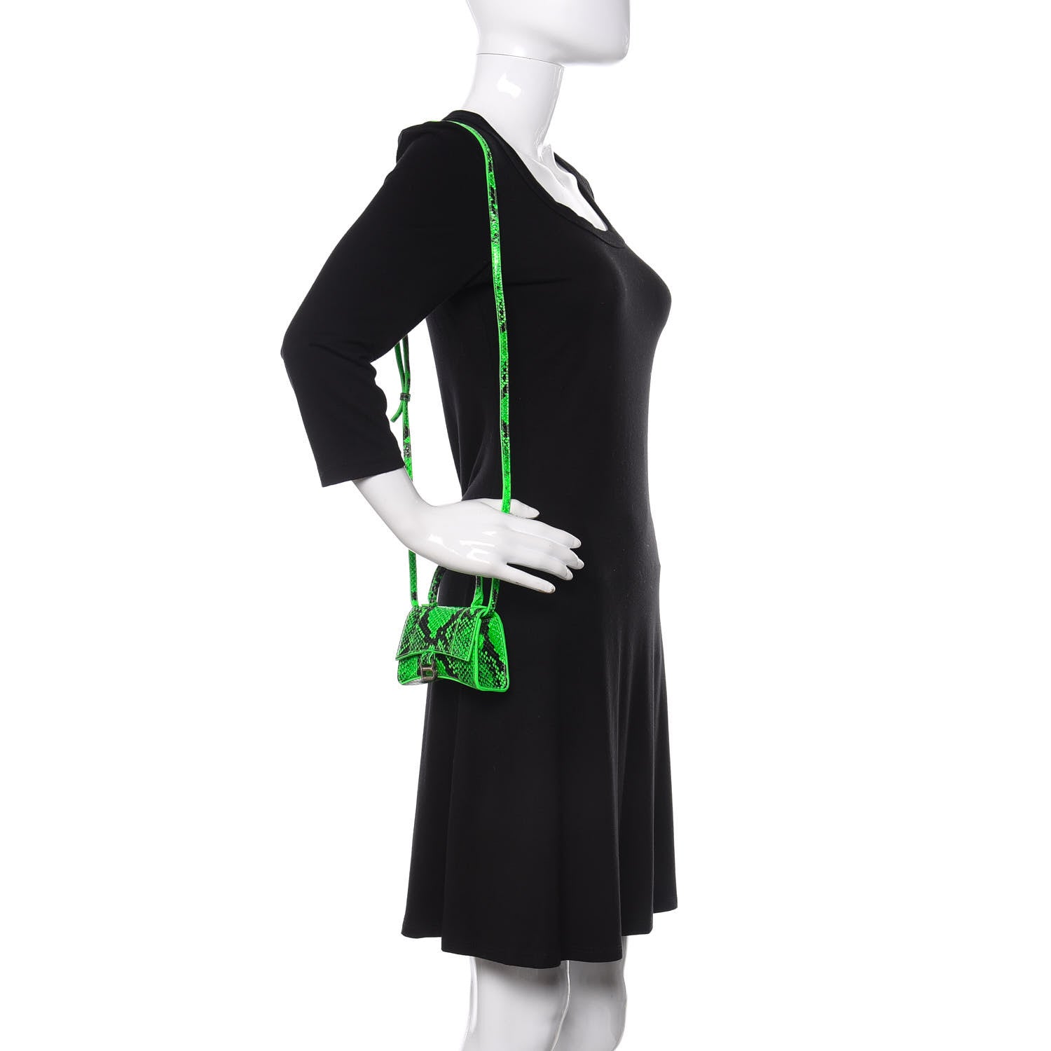 Balenciaga Shiny Calfskin Python Effect Hourglass Top Handle Bag Mini Fluo Green Black 2 of 10