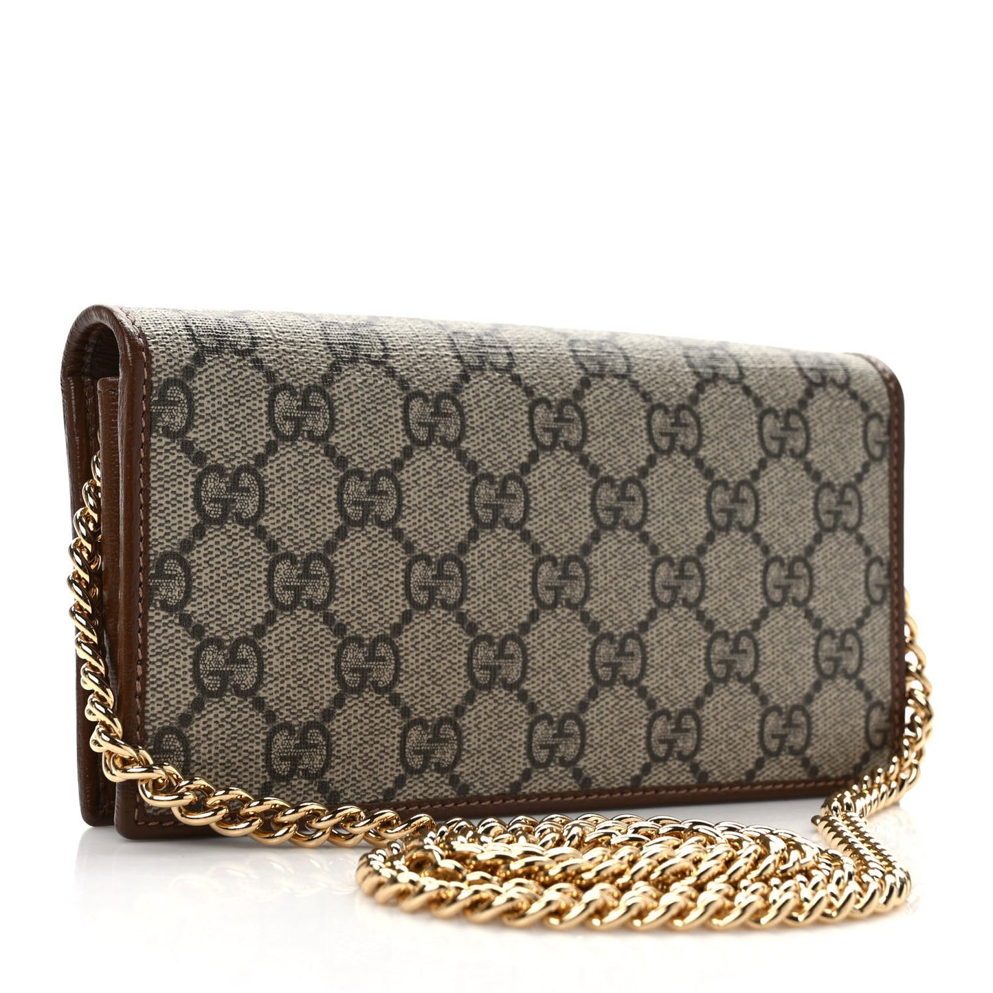 GG Supreme Monogram Azalea Calfskin Horsebit 1955 Wallet On Chain Beige Ebony Brown Sugar