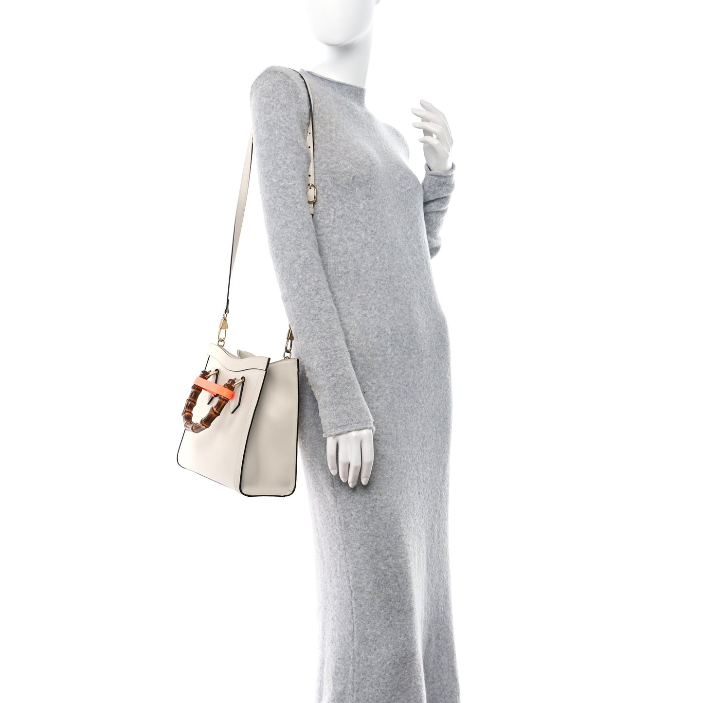 Wonka Grain Calfskin Small Diana Tote Bag Mystic White Orange Fluo