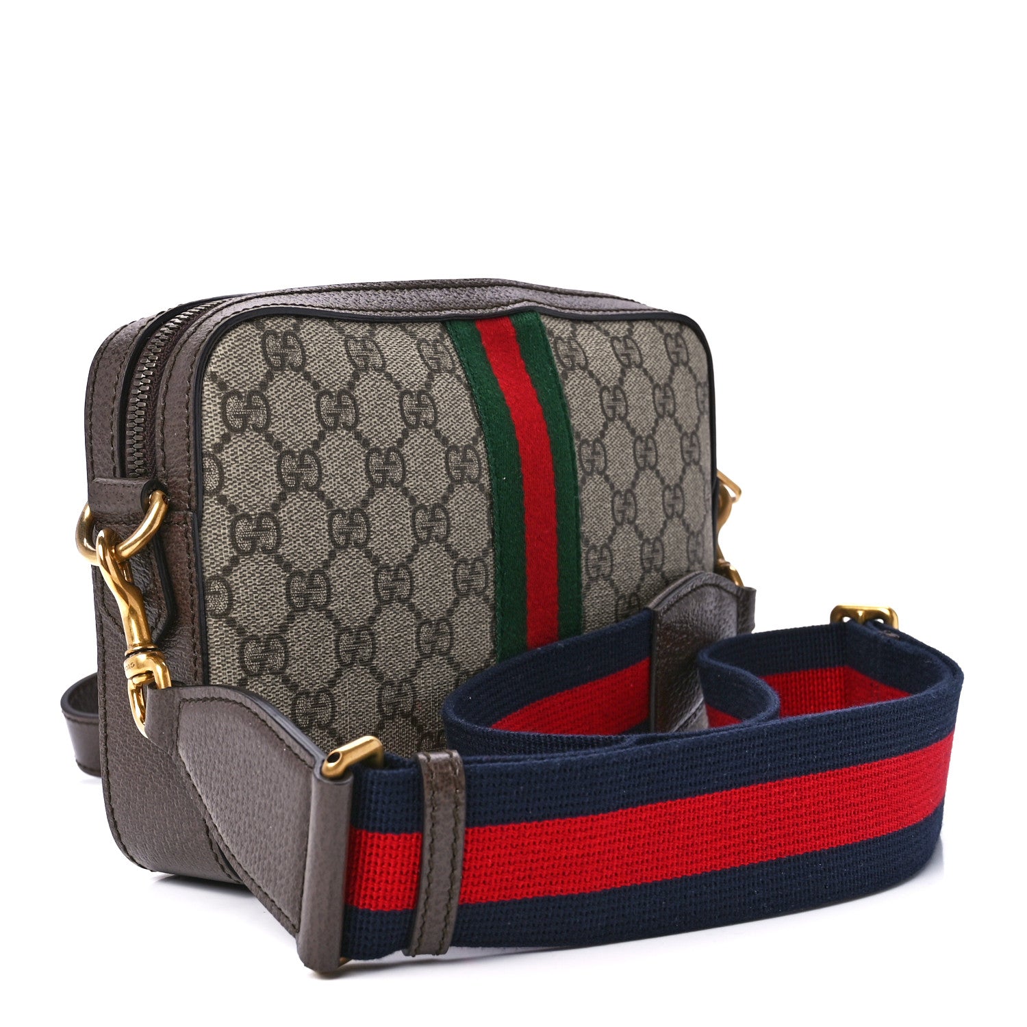 Gucci GG Supreme Monogram Textured Dollar Calfskin Web Ophidia Wristlet Shoulder Bag Beige Ebony New Acero 3 of 12