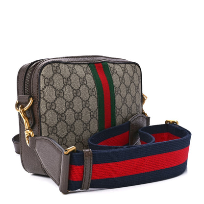 Gucci GG Supreme Monogram Textured Dollar Calfskin Web Ophidia Wristlet Shoulder Bag Beige Ebony New Acero 3 of 12