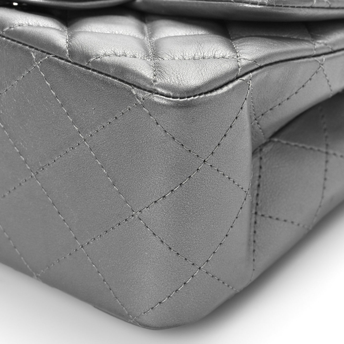 Metallic Lambskin Quilted Mini Square Flap Dark Silver