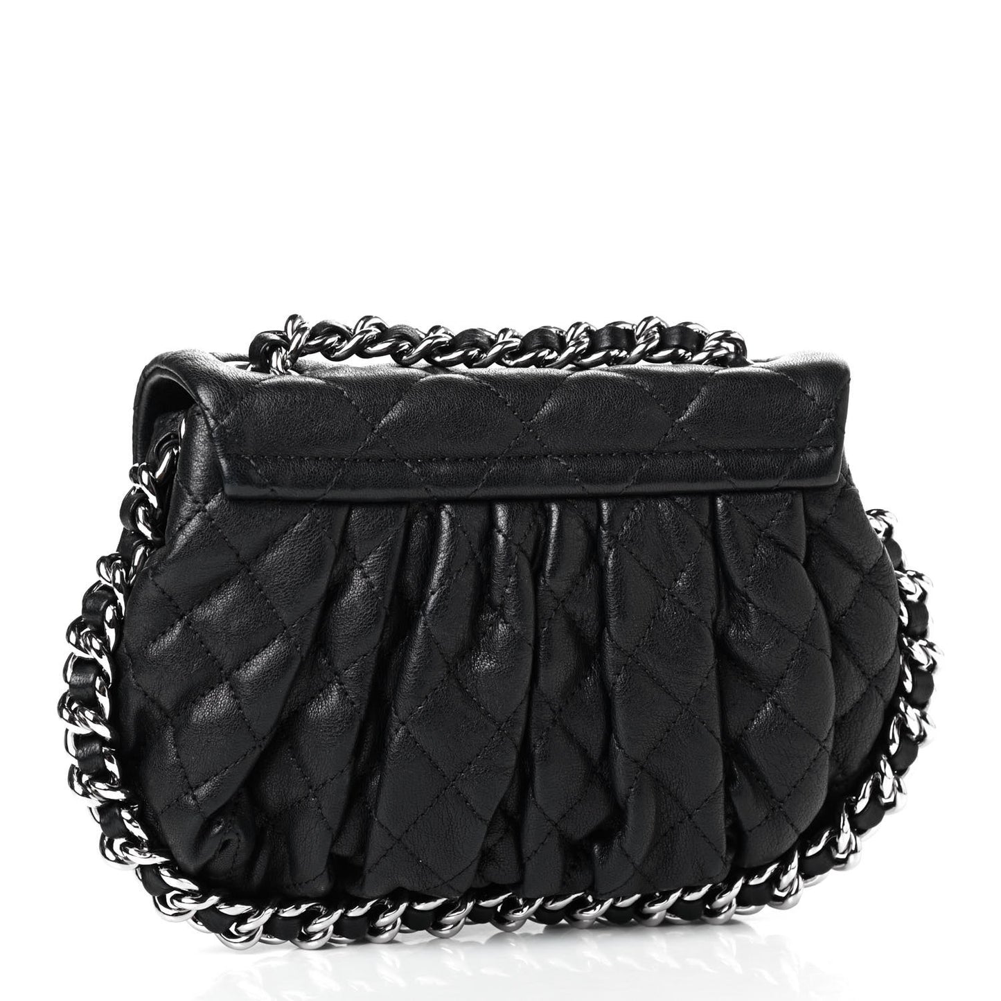 Washed Lambskin Quilted Mini Chain Around Flap Black