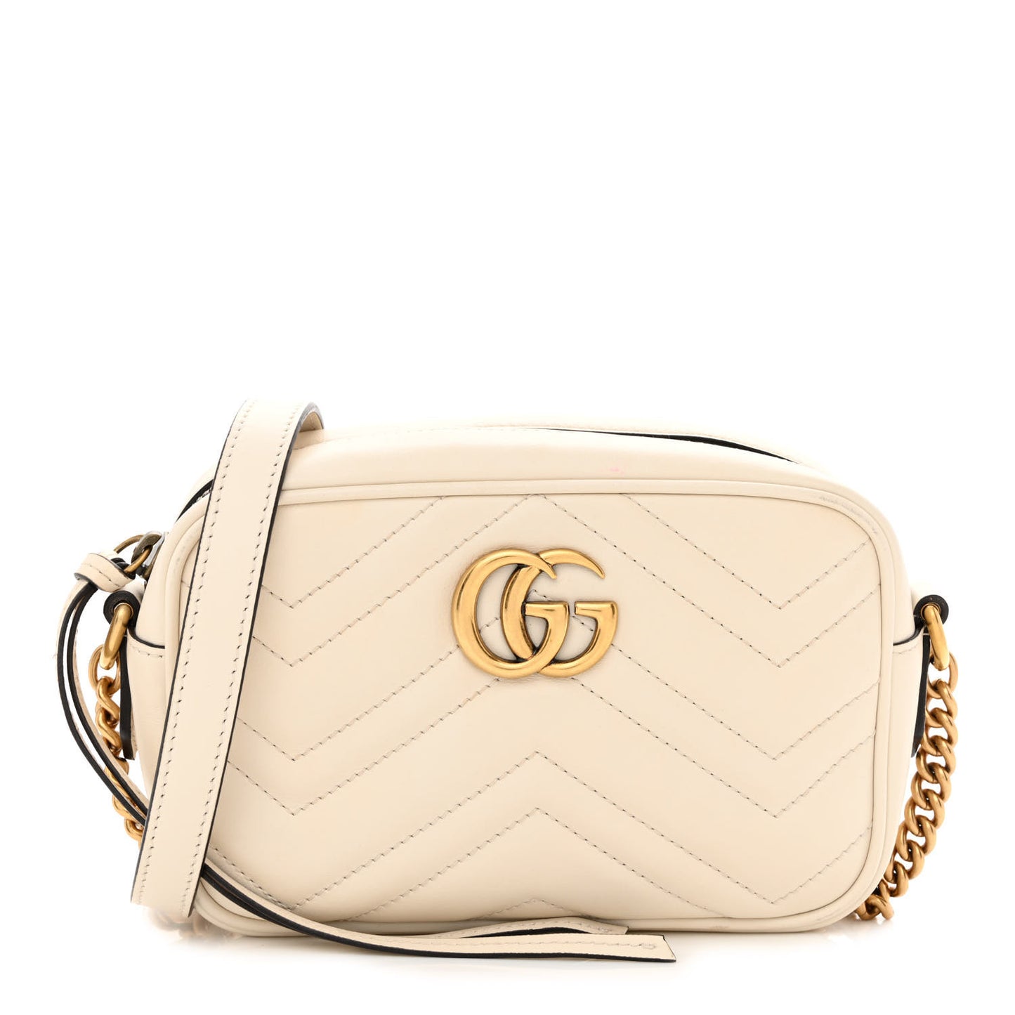 Calfskin Matelasse Mini GG Marmont Chain Shoulder Bag White