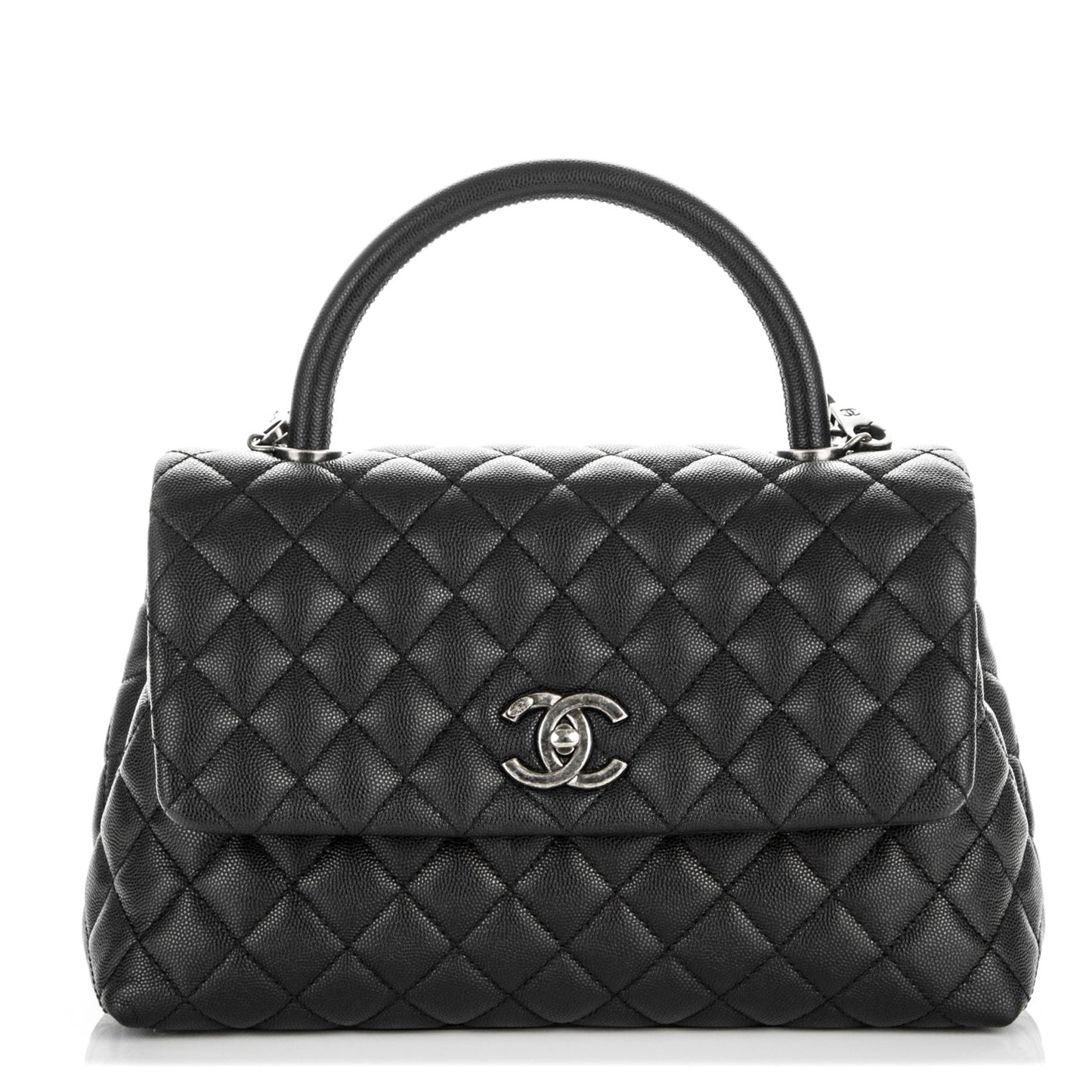 Caviar Quilted Small Coco Handle Flap Black