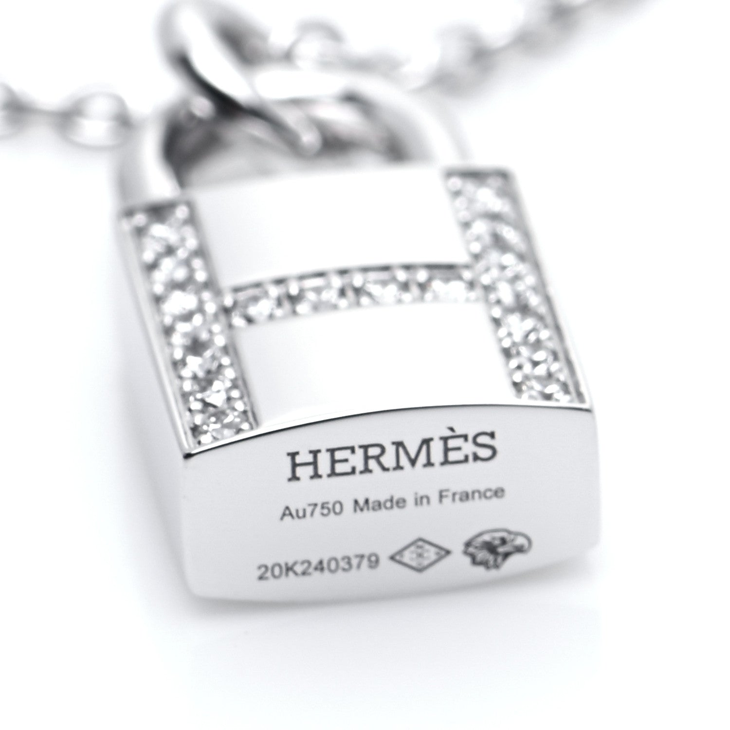 Hermes 18K White Gold Diamond Amulettes Cadenas Pendant Necklace 5 of 7