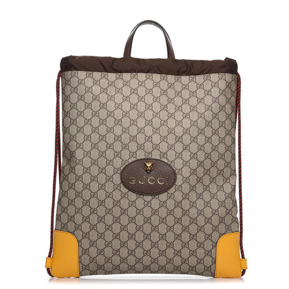 Gucci GG Supreme Monogram Neo Vintage Drawstring Backpack Beige New Acero Crop 1 of 9