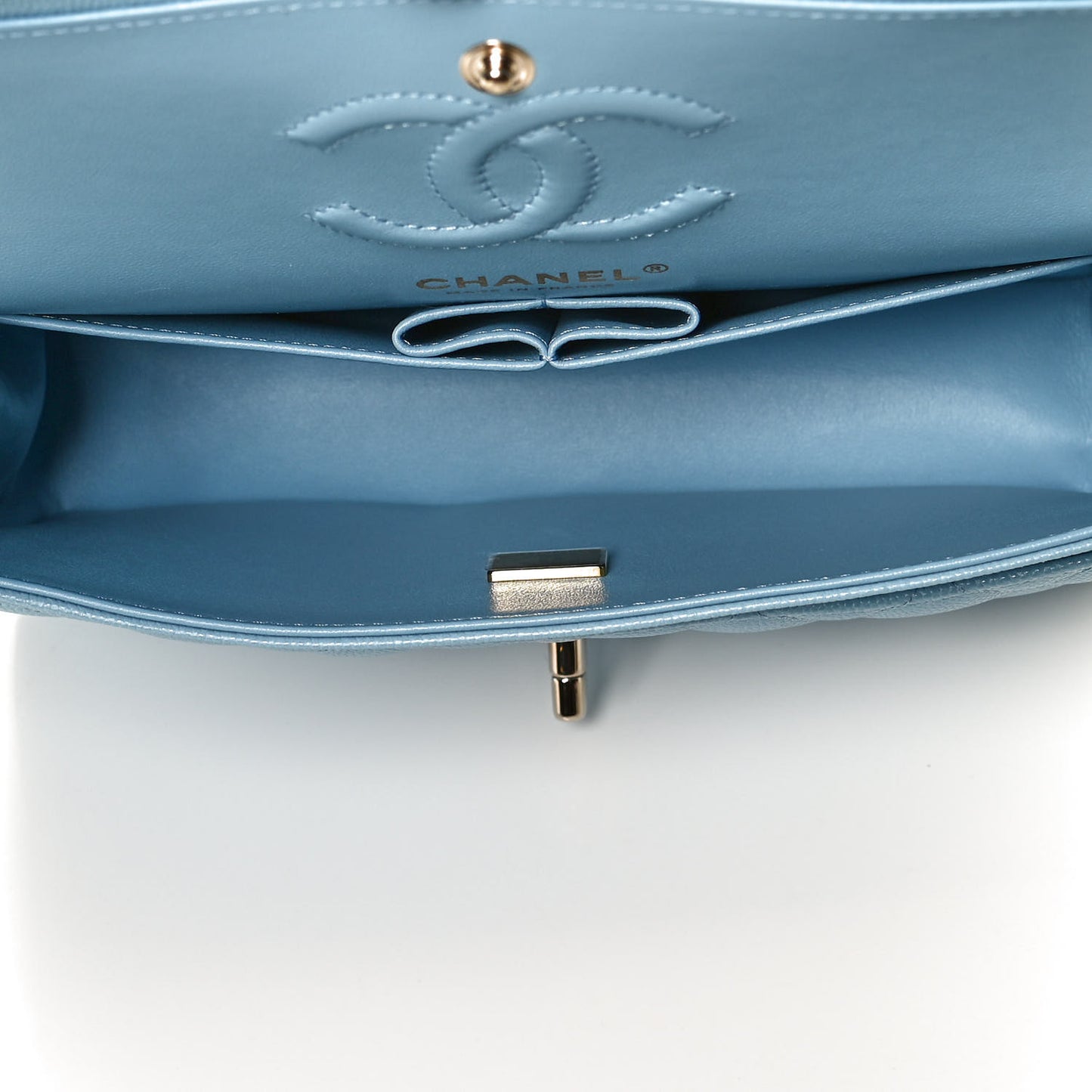 Caviar Quilted Small Double Flap Light Blue