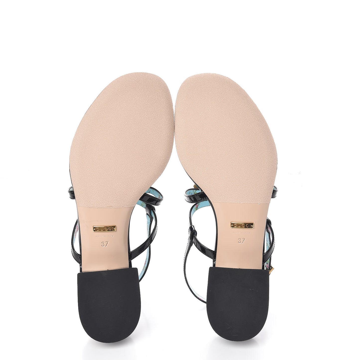 Patent Calfskin Bee Thong Sandals 37 Black
