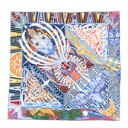 Hermes Silk Twill Kawa Ora Scarf 90 Bleu Jaune D'Or White 1 of 4