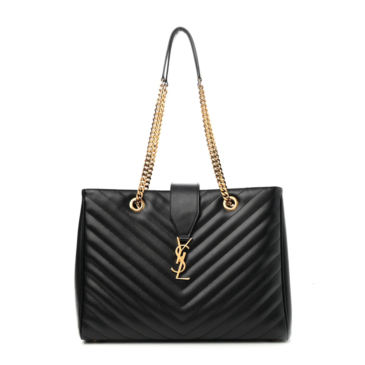 Grain De Poudre Matelasse Chevron Monogram Shopping Bag Black