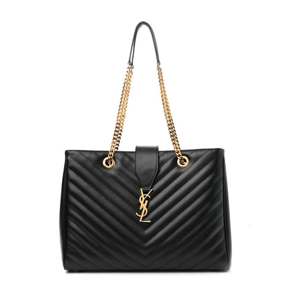 Saint Laurent Grain De Poudre Matelasse Chevron Monogram Shopping Bag Black 1 of 13