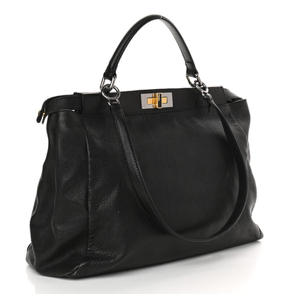 Fendi Goatskin Zucca Large Peekaboo Iconic Satchel Black Tobacco 2 of 8