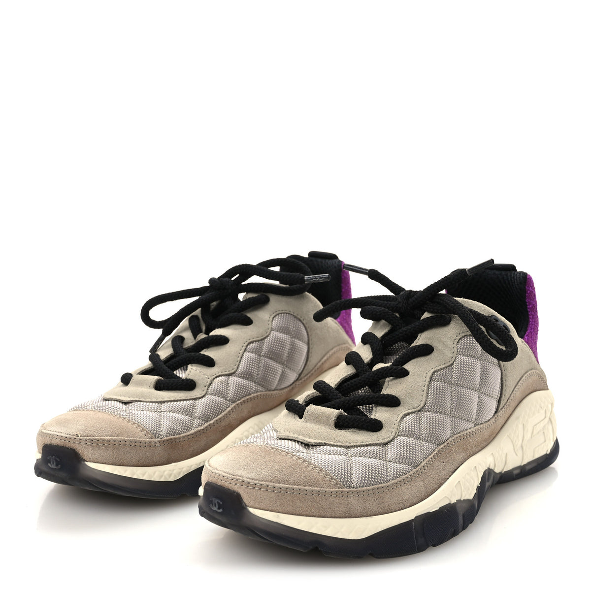 Mesh Suede Calfskin CC Sneakers 39.5 Light Beige Purple Beige