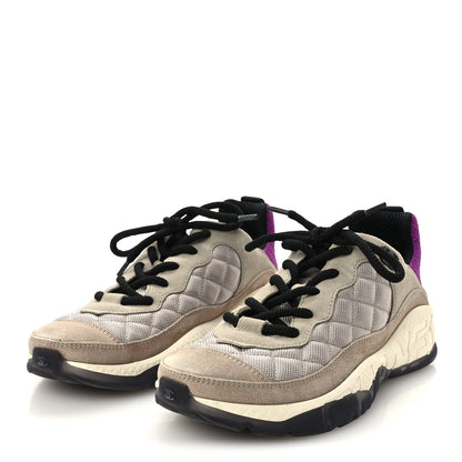 Chanel Mesh Suede Calfskin CC Sneakers 39.5 Light Beige Purple Beige 4 of 11