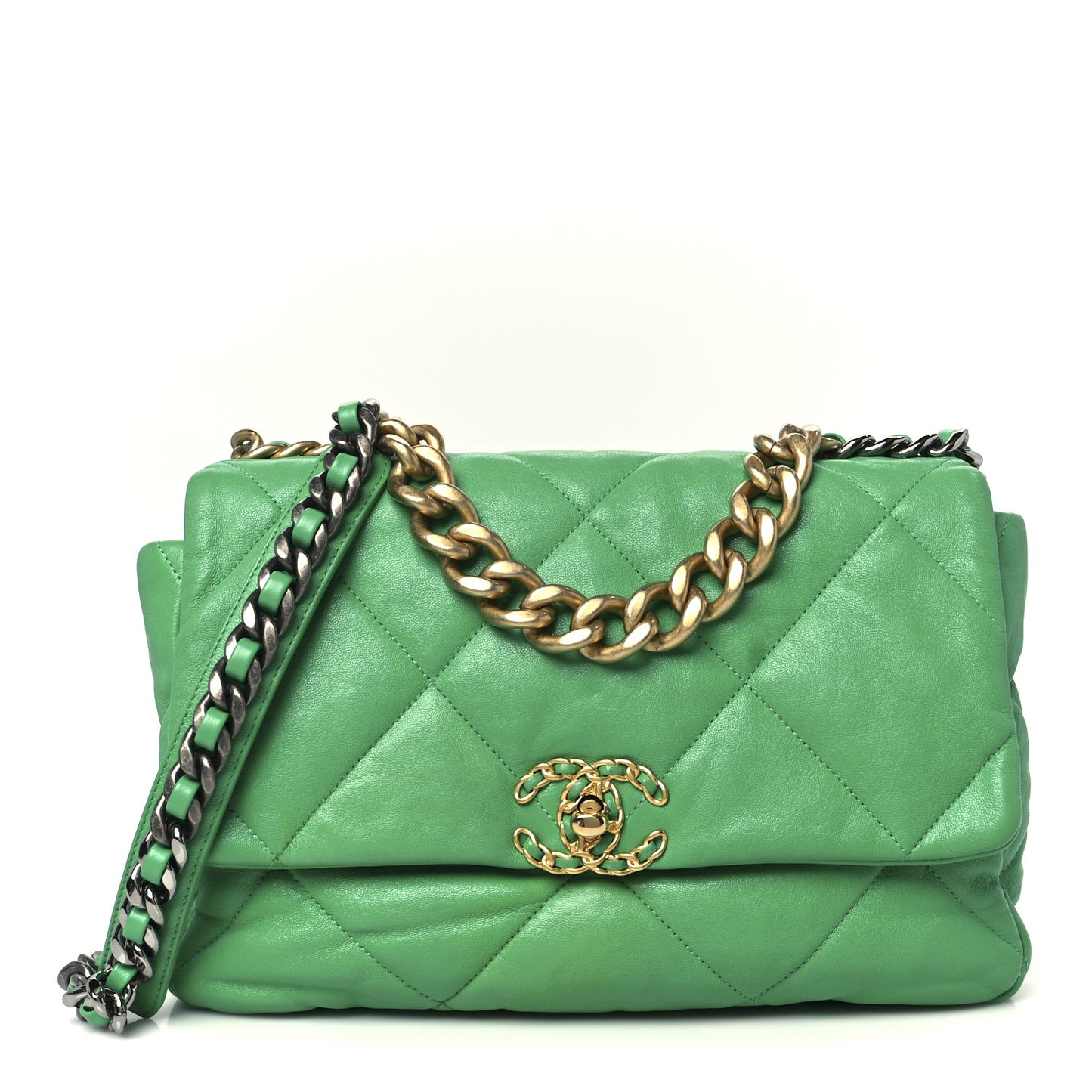 Lambskin Quilted Large Chanel 19 Flap Dark Green