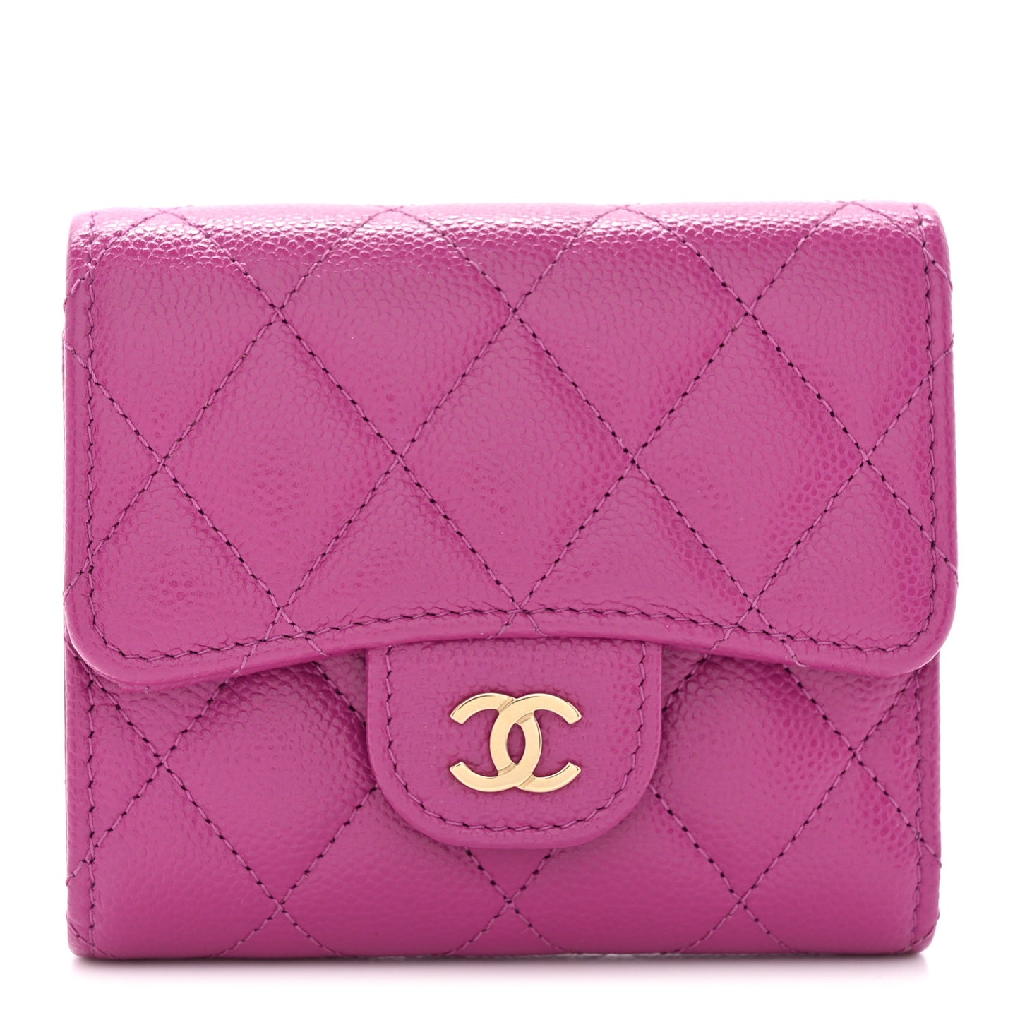 Caviar Quilted Small Flap Wallet Pink
