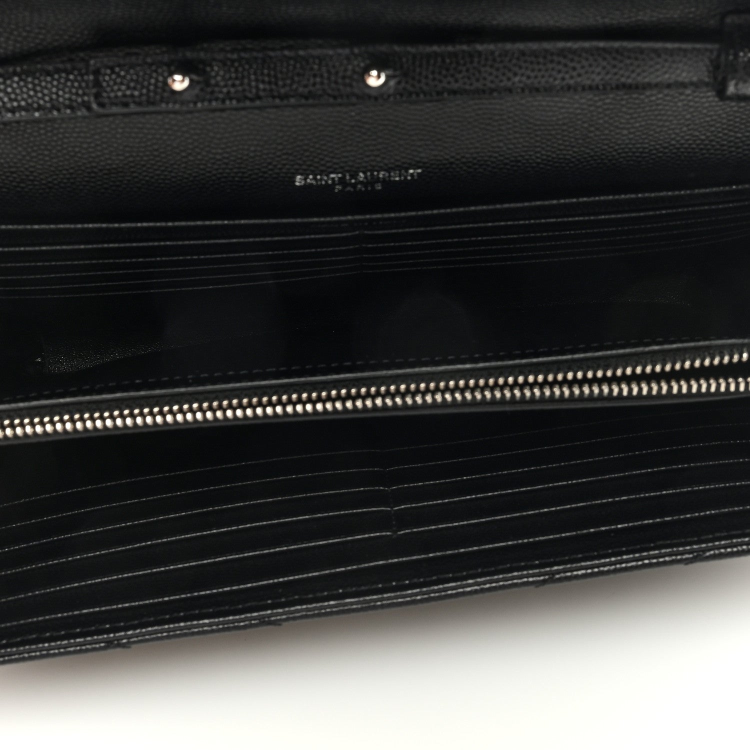 Saint Laurent Grain De Poudre Matelasse Chevron Monogram Chain Wallet Black 5 of 9