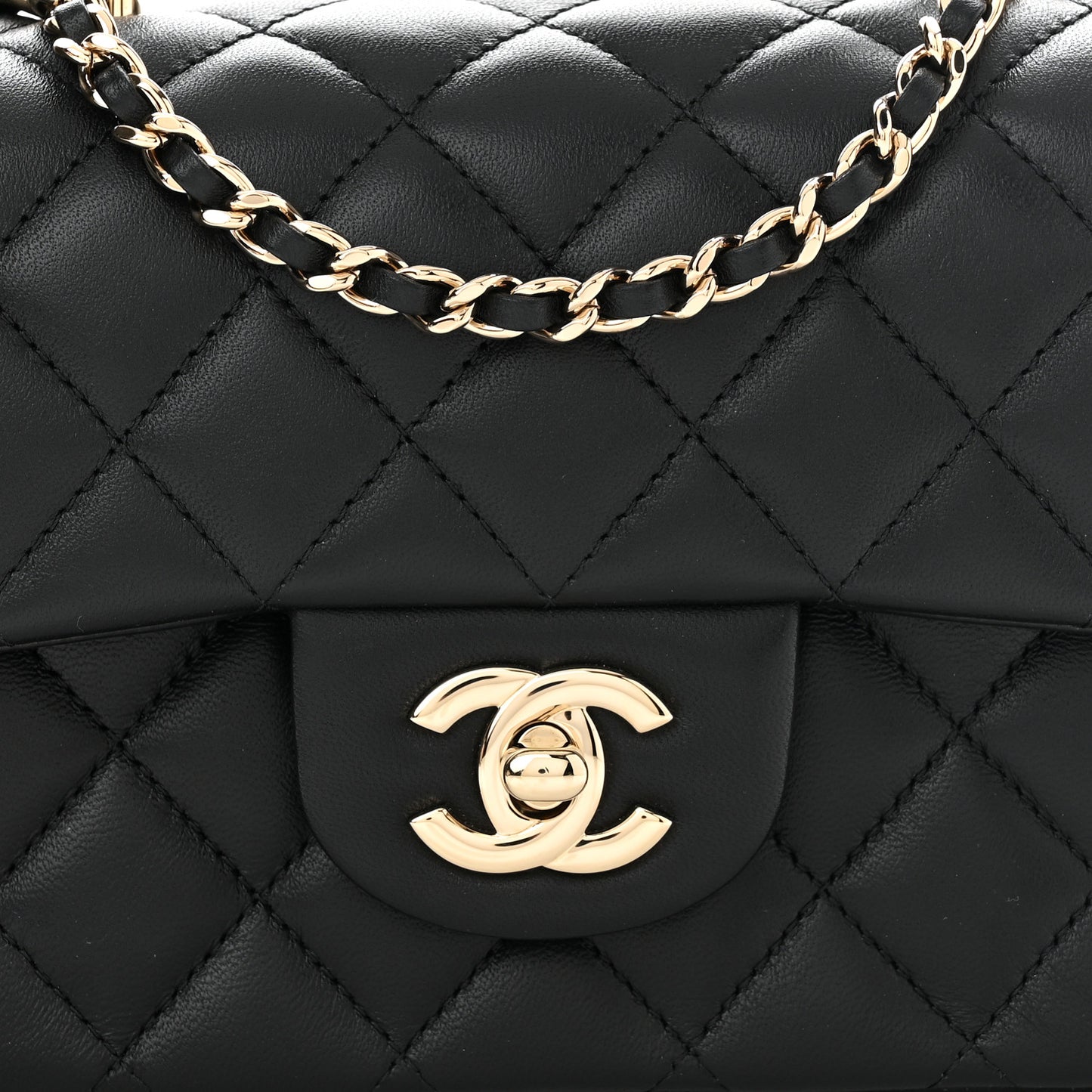 Lambskin Quilted Mini Top Handle Rectangular Flap Black