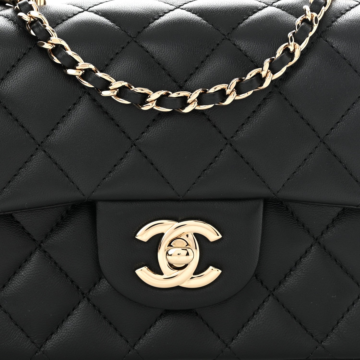 Chanel Lambskin Quilted Mini Top Handle Rectangular Flap Black 7 of 11