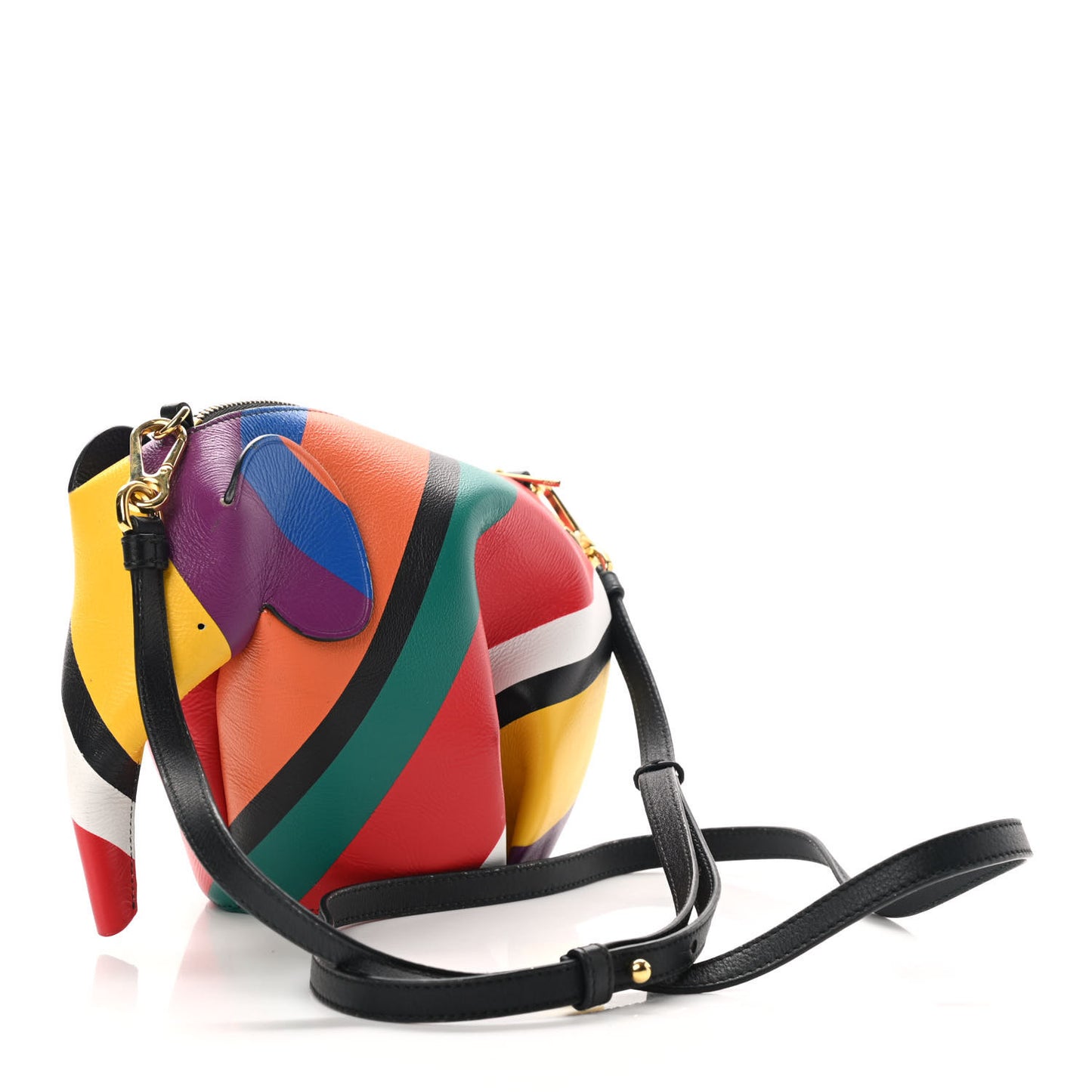 Calfskin Mini Striped Elephant Crossbody Bag Multicolor