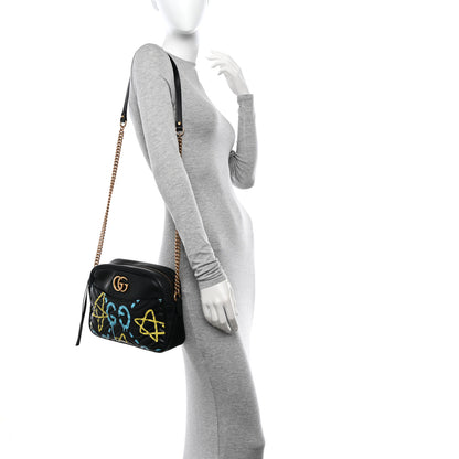 Gucci Calfskin Matelasse GucciGhost Medium GG Marmont Chain Shoulder Bag Black New Acquamarine 2 of 12
