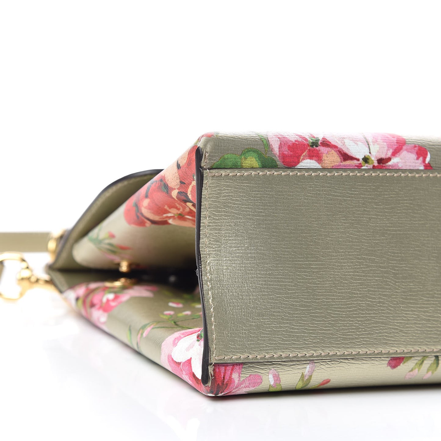 Metallic Shangai Calfskin Blooms Print Small Bamboo Daily Top Handle Bag Gold Multicolor