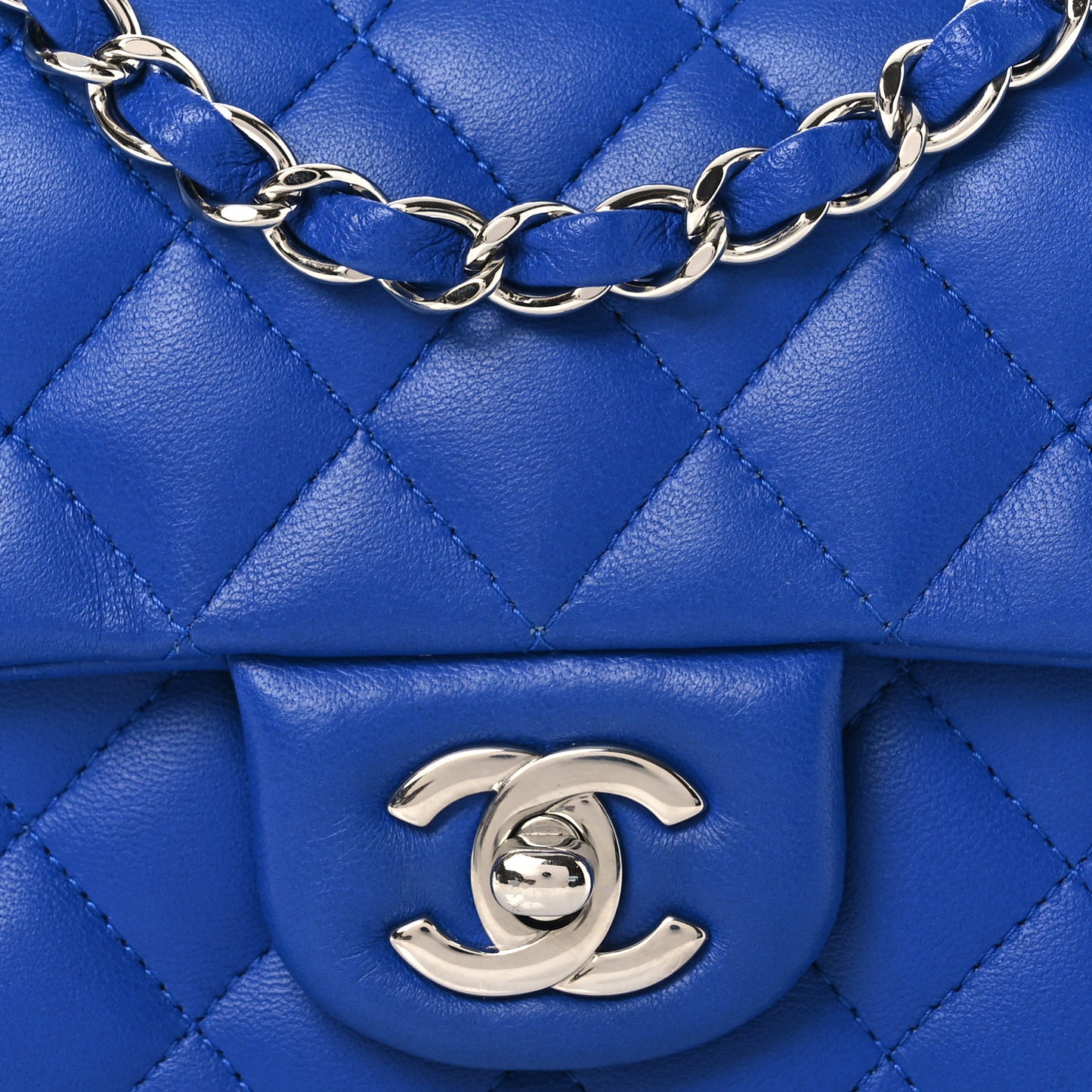 Lambskin Quilted Mini Rectangular Flap Blue