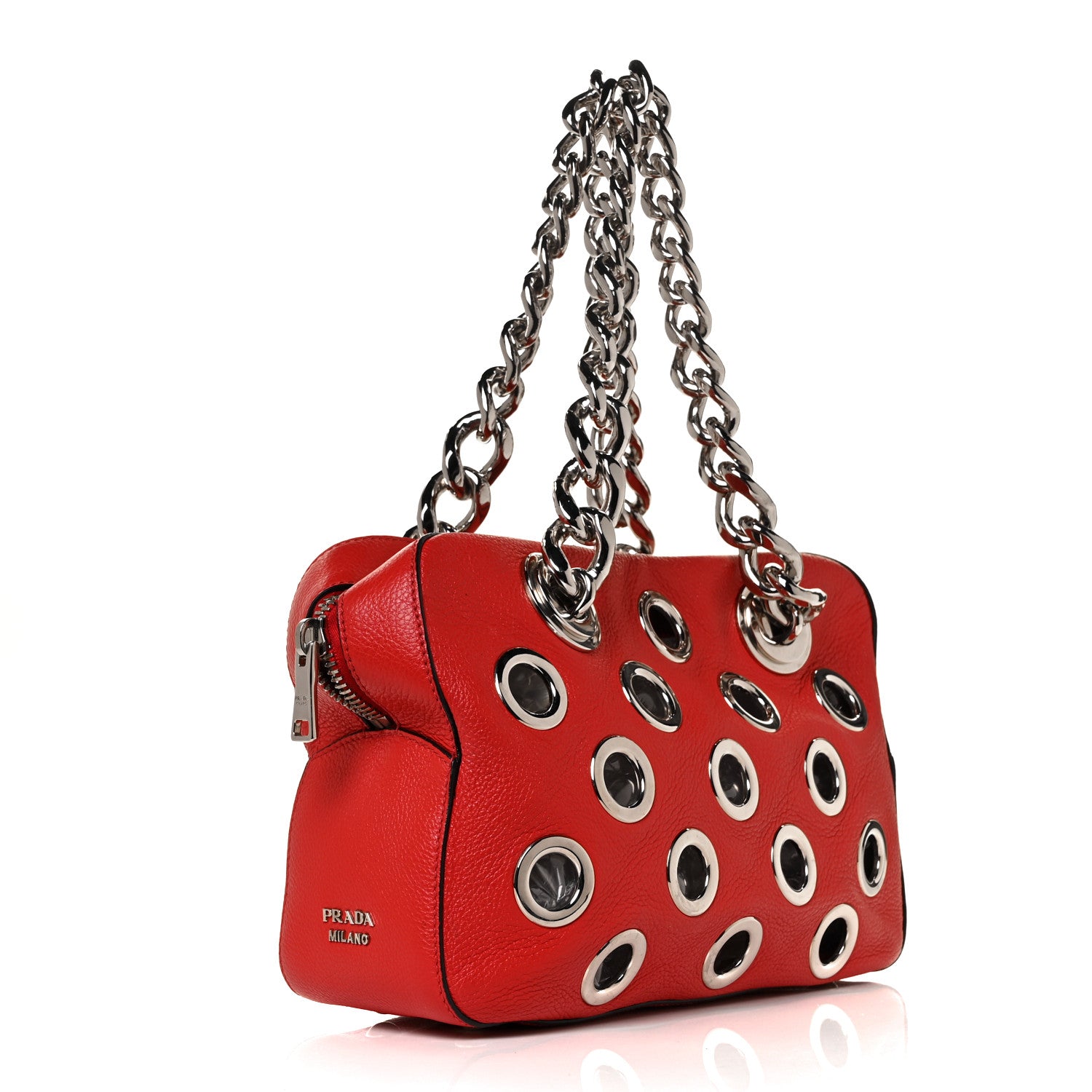 Prada Vitello Daino Grommet Chain Satchel Bag Lacca 3 of 9
